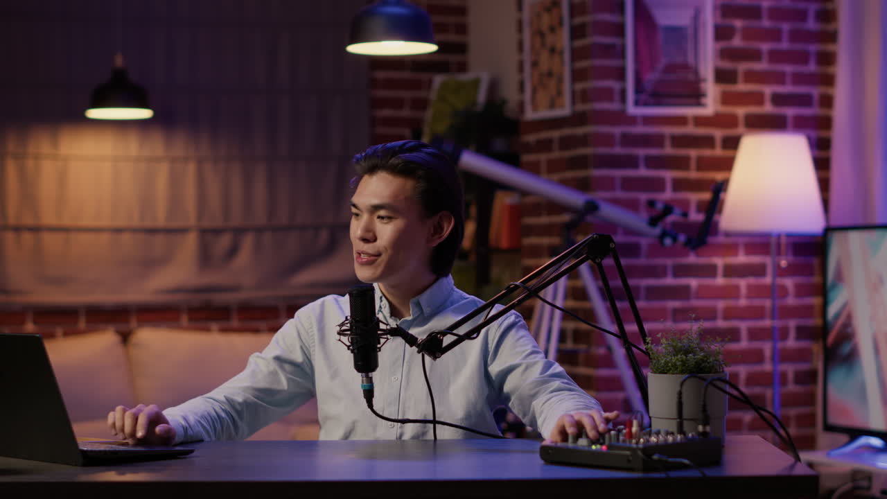 Man recording podcast in his studio