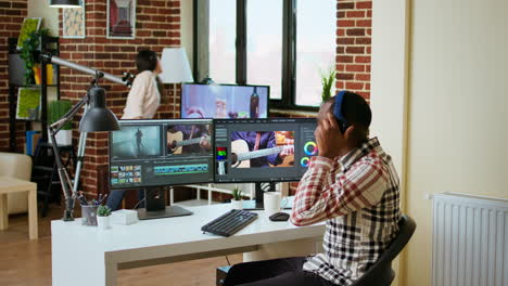 african american filmmaker man works on a professional video shoot