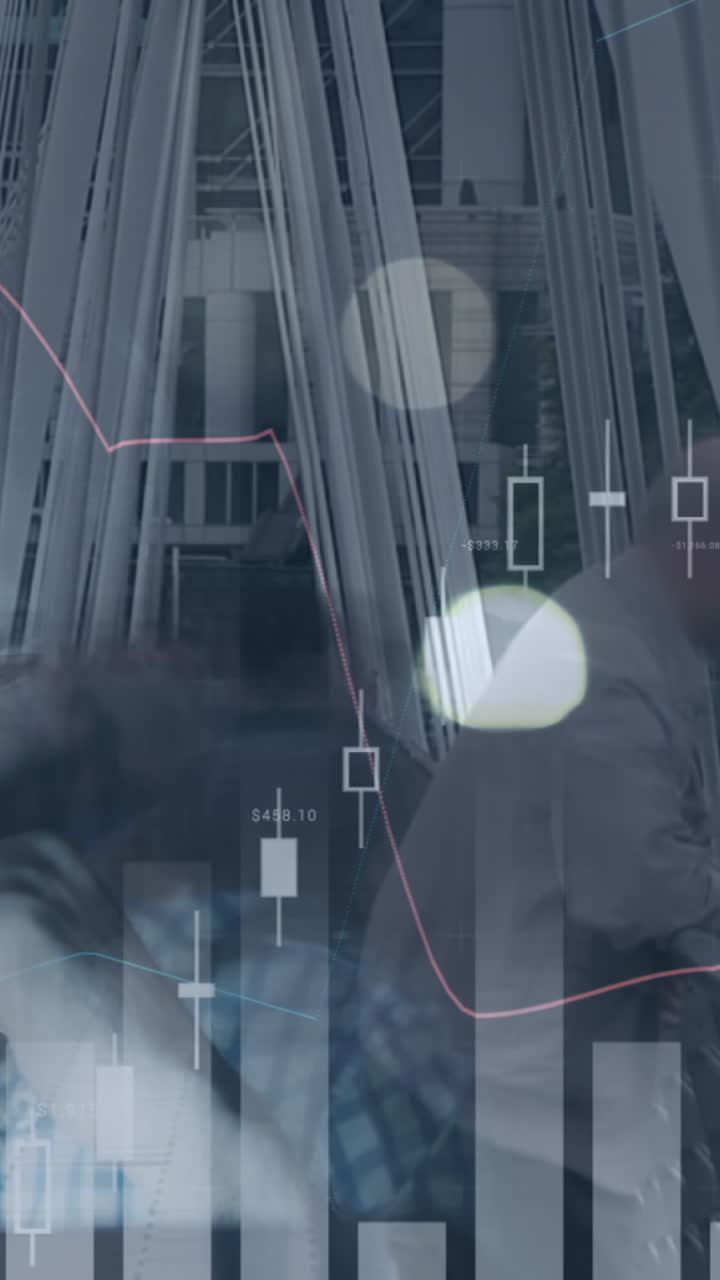 Animation of financial data processing over caucasian businessman