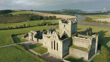 aerial view, slide left,dunbrody abbey is a former cistercian monastery in county wexford, ireland