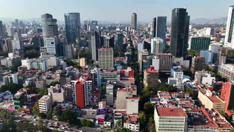 mexico city aerial drone at magic hour, skyline rotate left