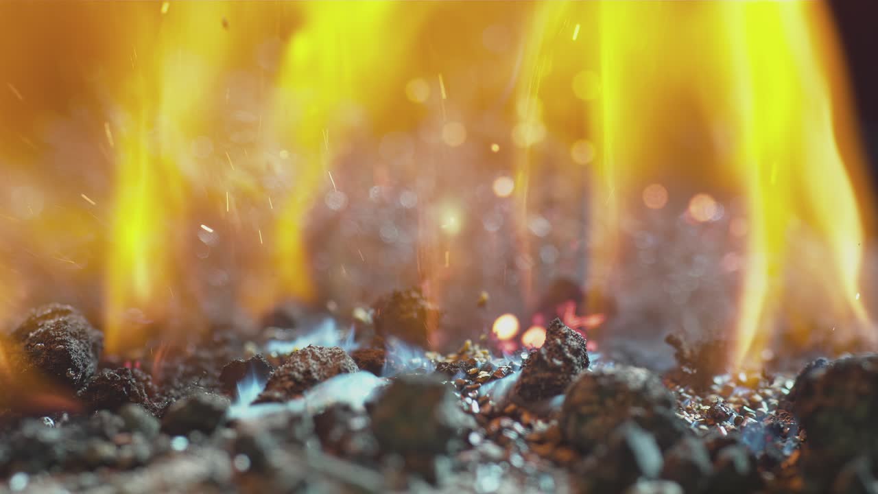 Bright Flames Burning Over Hot Coals