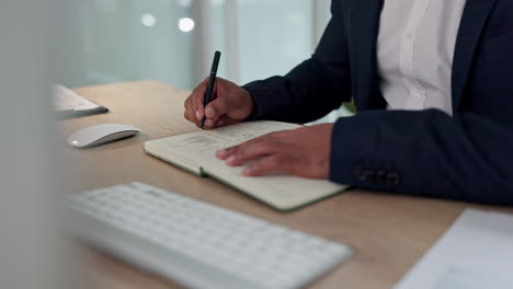 Business-hands,-notebook-writing