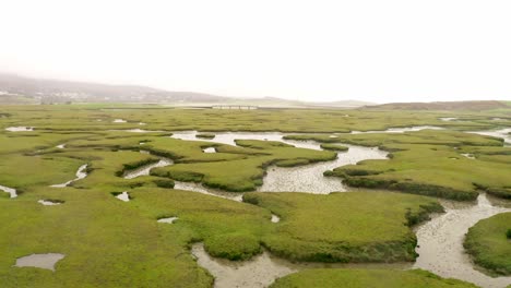 aerial view over the beautiful salt marsh at mulranny, western ireland