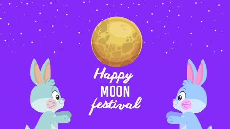 feliz festival de la luna letras con conejos y luna llena