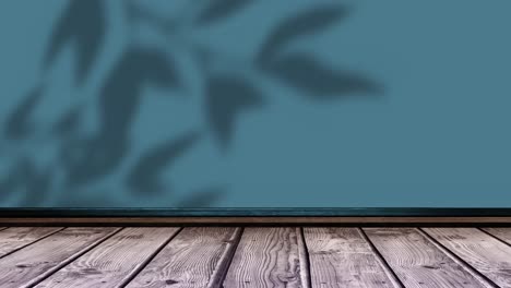 animación de hojas y sombras de ventanas sobre fondo verde y de madera