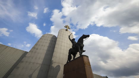 Time-Lapse-of-historically-important-person-Jozef-Miloslav-Hurban-from-Slovakia-history-in-Žilina-City,-Slovak-Republic