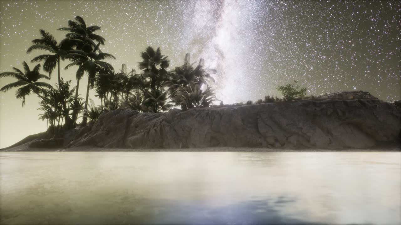 Beautiful fantasy tropical beach with Milky Way star in night skies