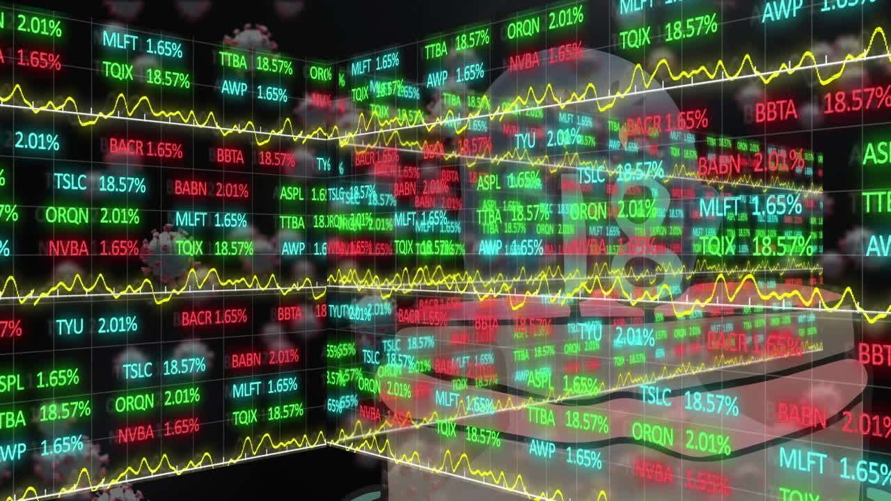 Animatie van gegevensverwerking over viruscellen en een wereldbol