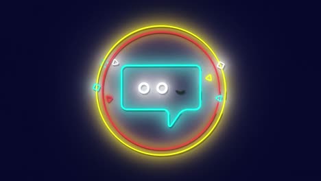 flickering neon digital message icon in circle over dark background