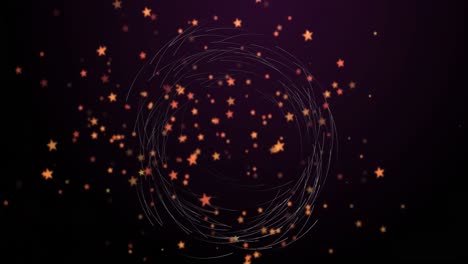 animation of orange star icons over spinning light trails against black background