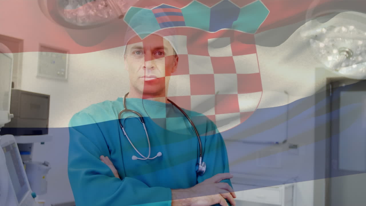 анимация флага хорватии, развевающегося над хирургом в операционной