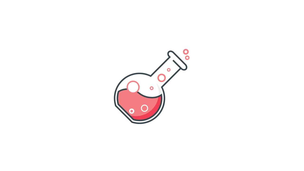 Beuta da laboratorio animata con liquido rosso effervescente