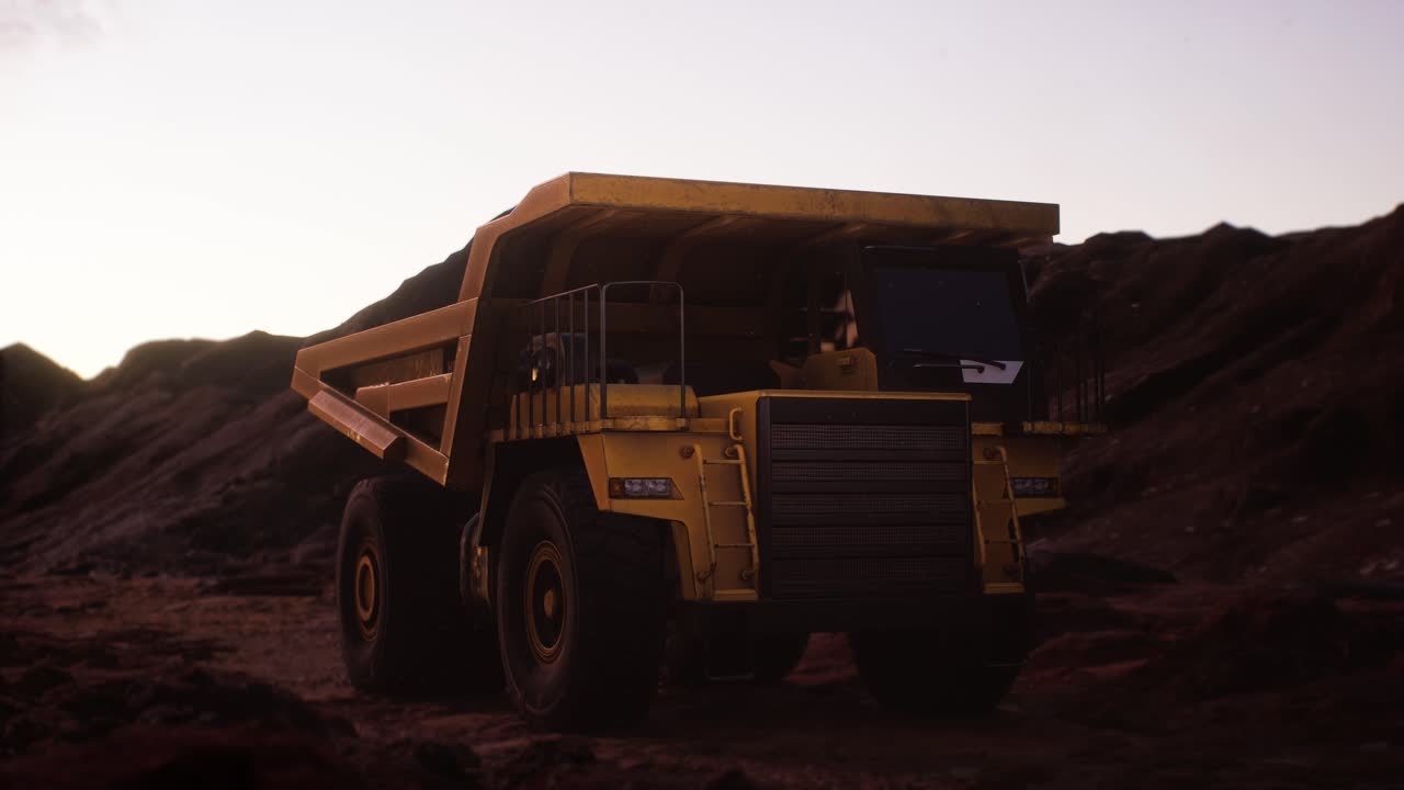 camión de descarga amarillo, camión de minería en el sitio de minería