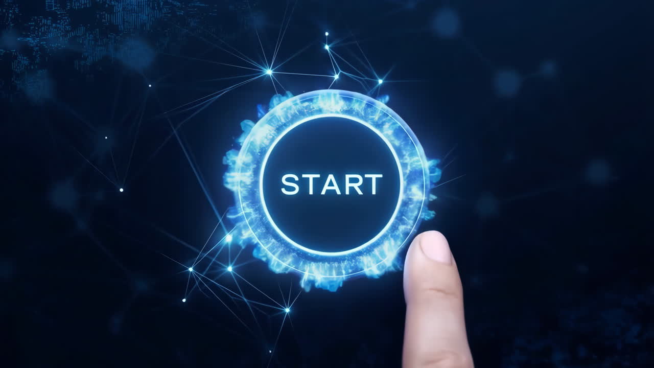 Finger pressing a glowing START button