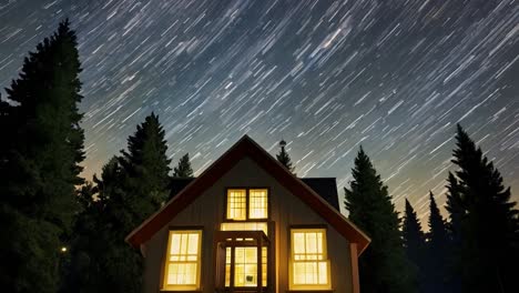 cabaña acogedora bajo una noche estrellada