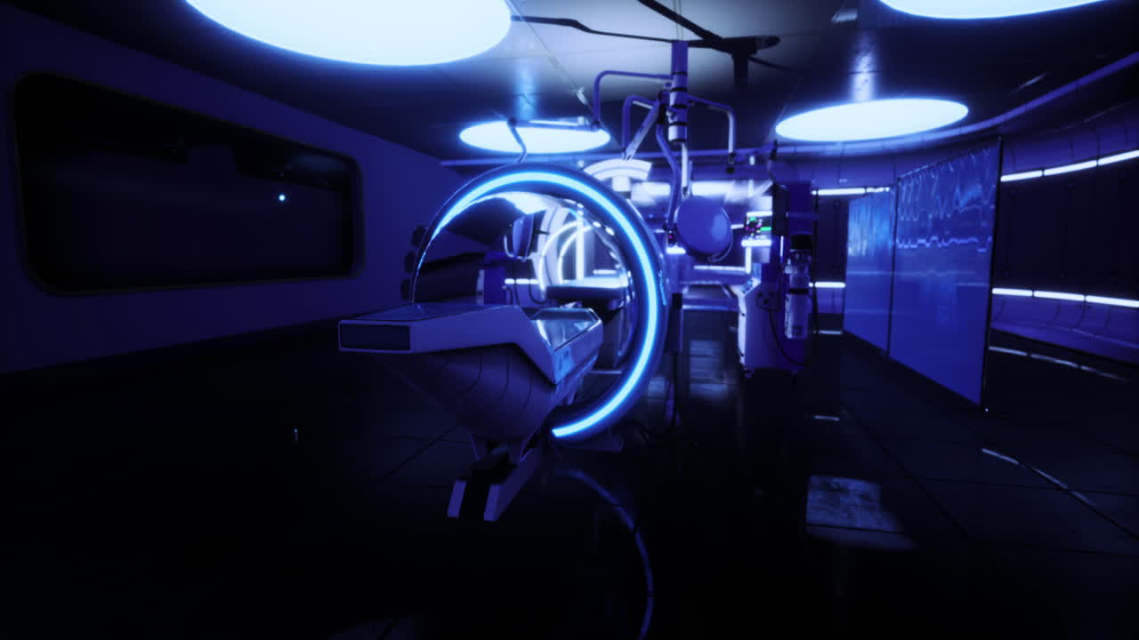 Futuristic mri chamber with glowing accents in a high tech medical facility