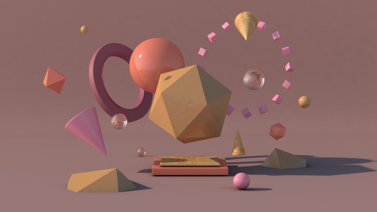 Beige, pink, orange geometric shapes. Abstract animation, 3d render.