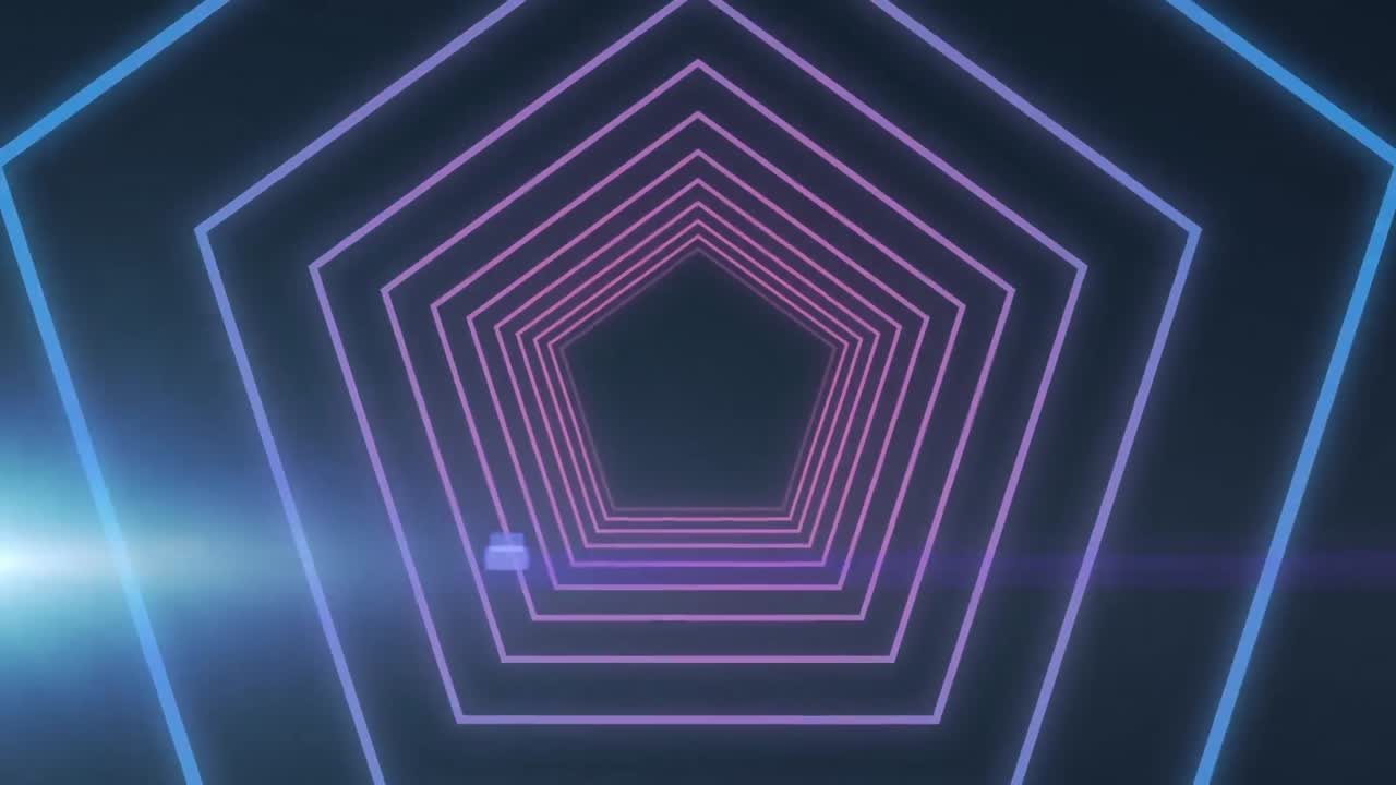 animación de luz brillante sobre un túnel de neón hexagonal en un bucle sin costuras sobre un fondo negro.