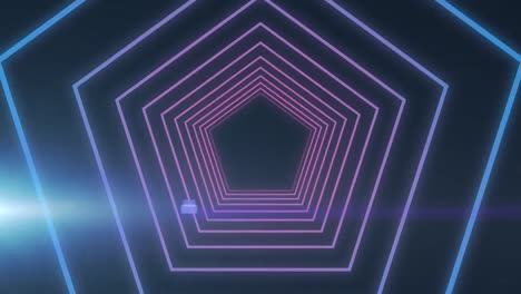 Animation-of-glowing-light-over-hexagon-neon-tunnel-on-seamless-loop-on-black-background