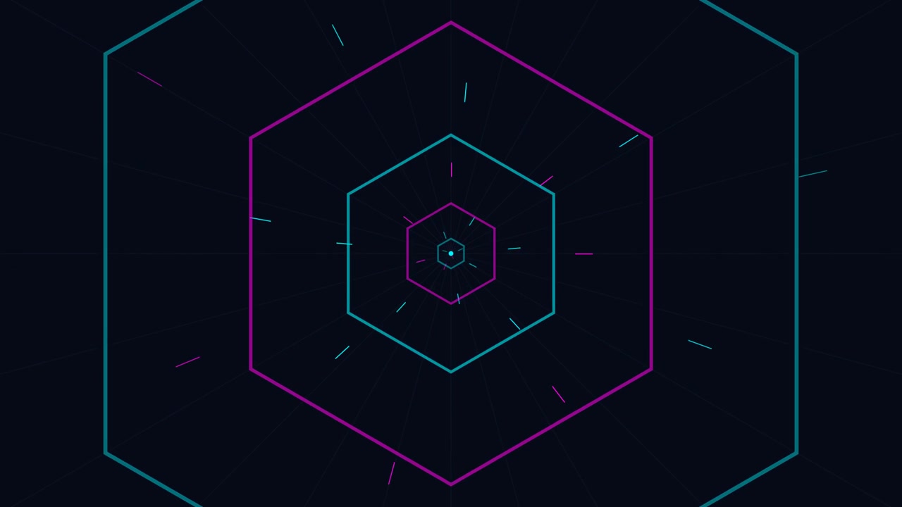 Abstract Tunnel of Glowing Neon Hexagons