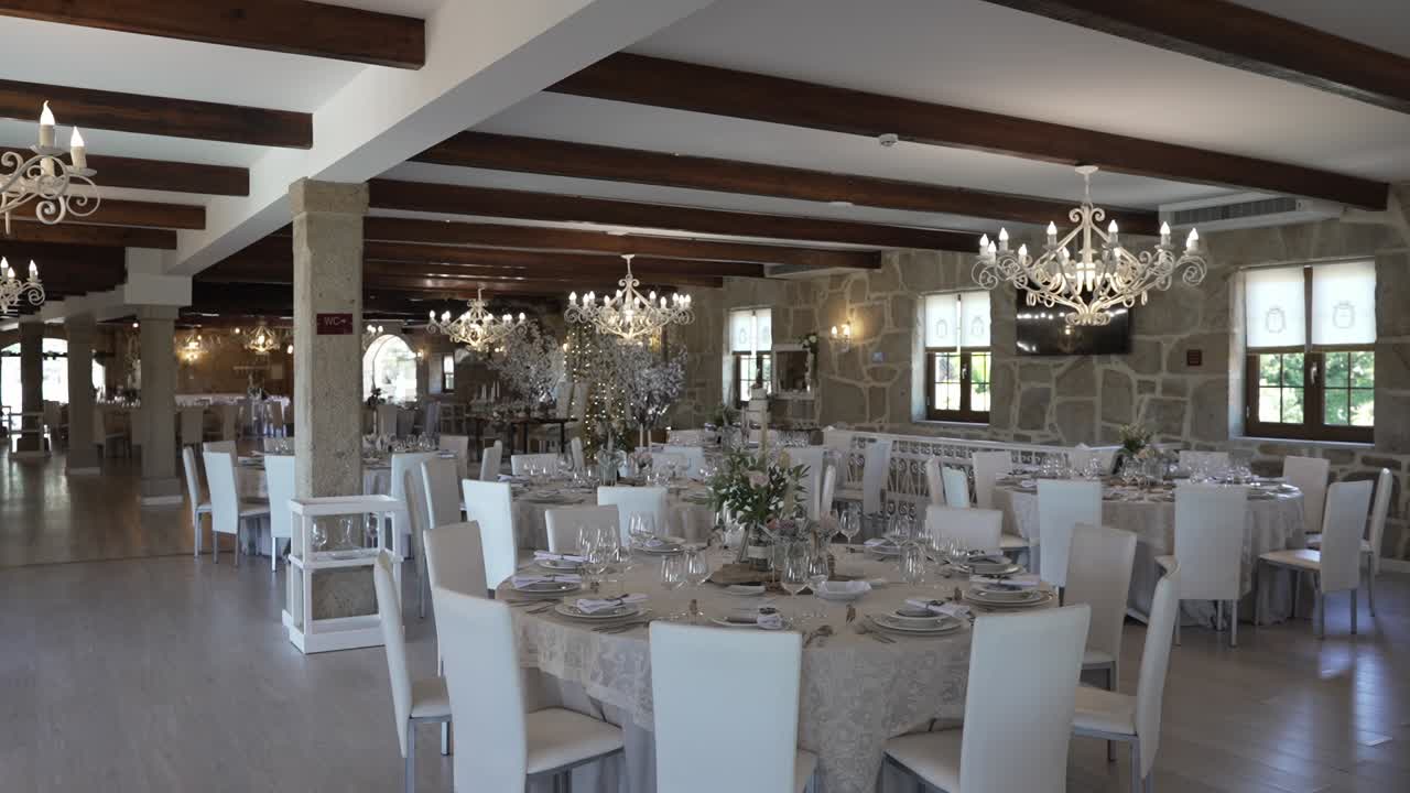 Luxurious banquet hall set for wedding celebration