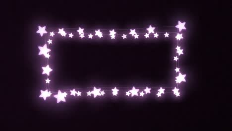 digital animation of purple glowing shaped fairy lights against black background