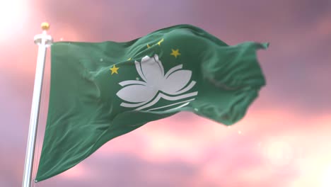 flag of macau waving at wind at sunset in slow, loop