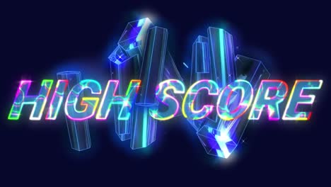 Animation-of-high-score-text-over-l-3d-glowing-moving-shapes