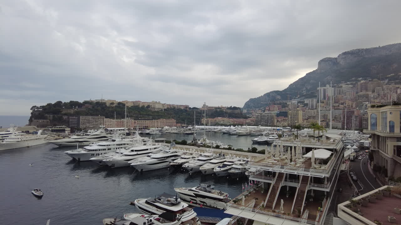 Aerial view of boats docked in the Monaco Marina