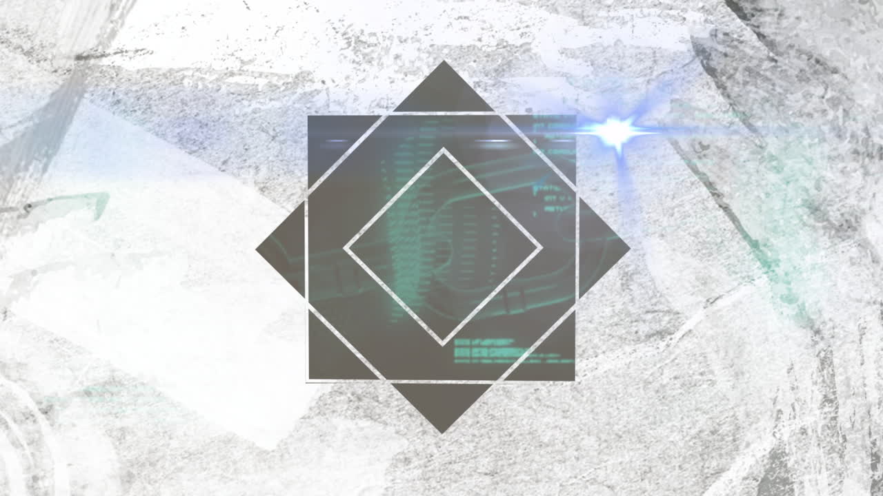 Animation of geometric shapes with digital patterns on textured abstract background