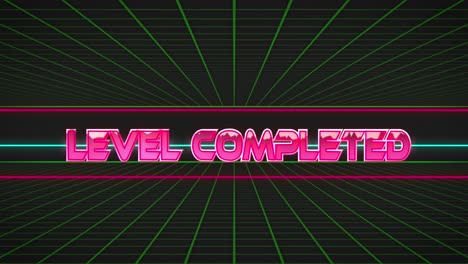 animación del texto completado a nivel sobre cuadrículas de colores