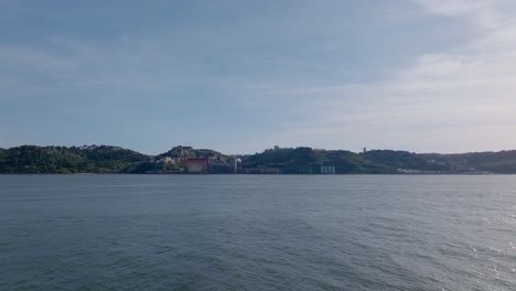 drone shot from river tejo in lisbon.
