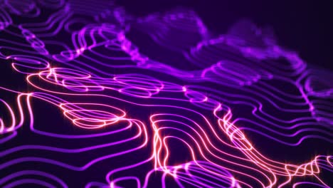 Animation-of-pink-and-purple-contour-lines-moving-on-black-background
