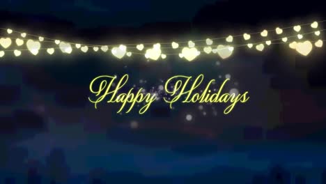 Animation-of-christmas-seasons-greetings-and-glowing-fairy-lights-over-winter-landscape