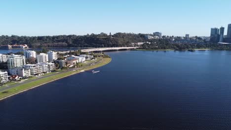 drone aerial view over swan river, kings park and narrows bridge in perth