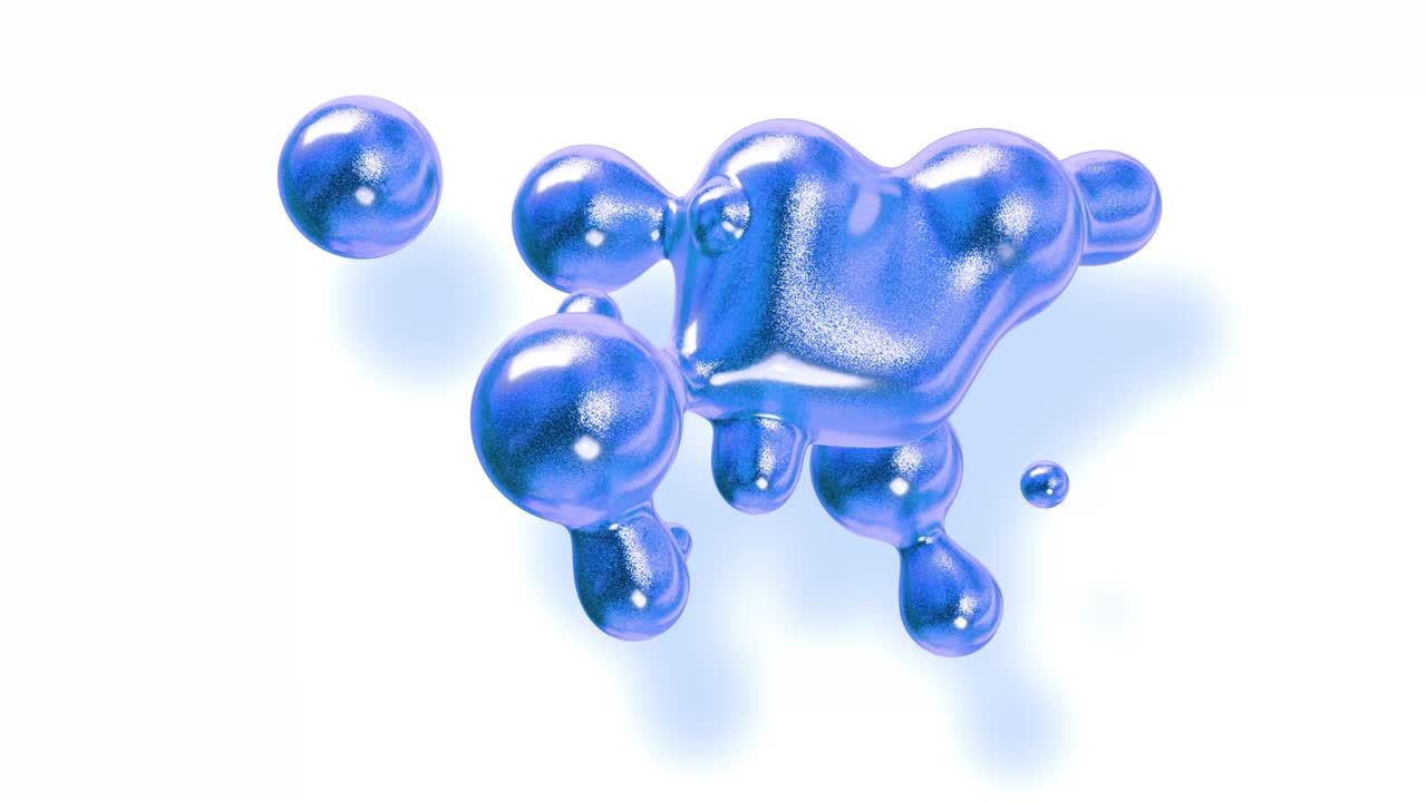 el fondo abstracto de las metabolas como si gotas de vidrio o esferas llenas de chispas azules se fusionaran y se dispersaran moviéndose cíclicamente en 4k. animación sin costuras en bucle con burbujas brillantes.