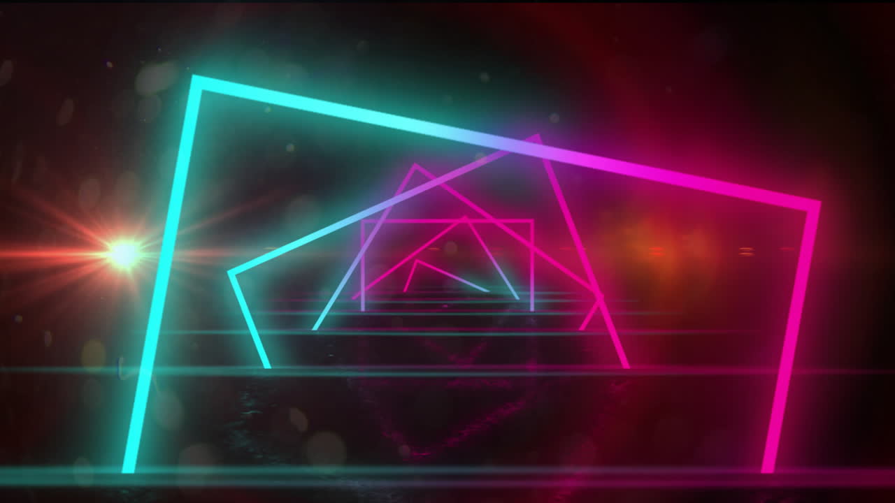 Animation of glowing neon pattern moving over black background