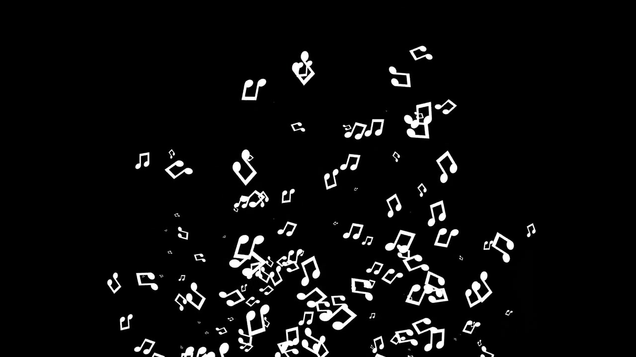 White Musical Notes Floating Upwards on Black Background