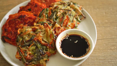 pajeon or korean pancake and korean kimchi pancake or kimchijeon - korean traditional food style