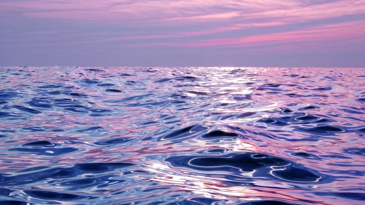 Calm Ocean Waves at Sunset with Pink and Purple Sky