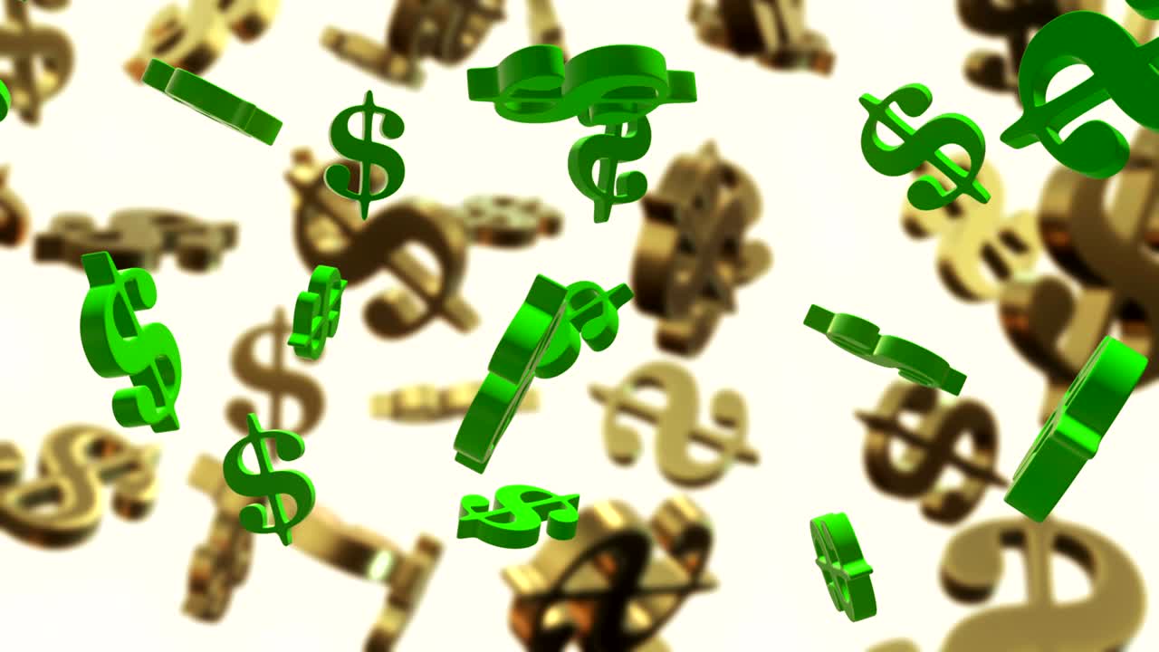 녹색과 황금색으로 회전하는 달러 기호