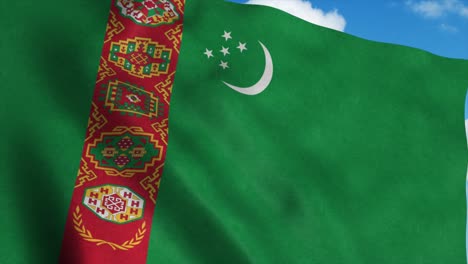 turkmenistan flag waving in the wind, blue sky background. 4k