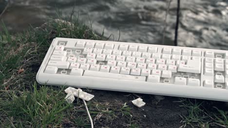 teclado roto y electrónica en la naturaleza