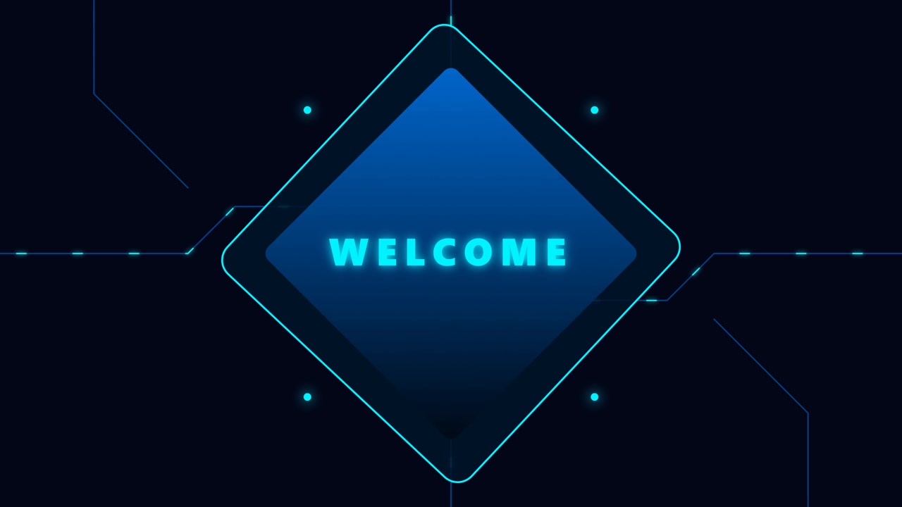 Panneau de bienvenue numérique avec interface géométrique lumineuse