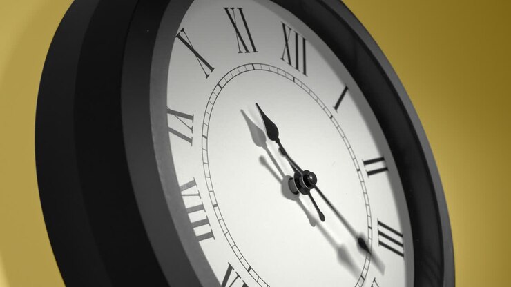 Latin Clock Face on Yellow Wall in Time Lapse