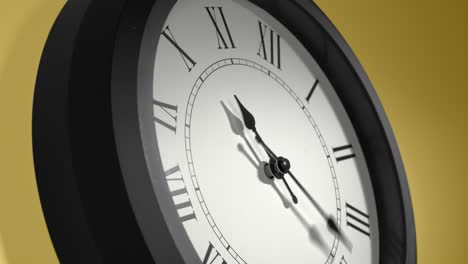 latin clock face on yellow wall in time lapse