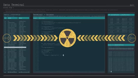 animación del símbolo nuclear sobre el procesamiento de datos
