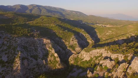 aerial: the mountains of the greek island samos during sunset