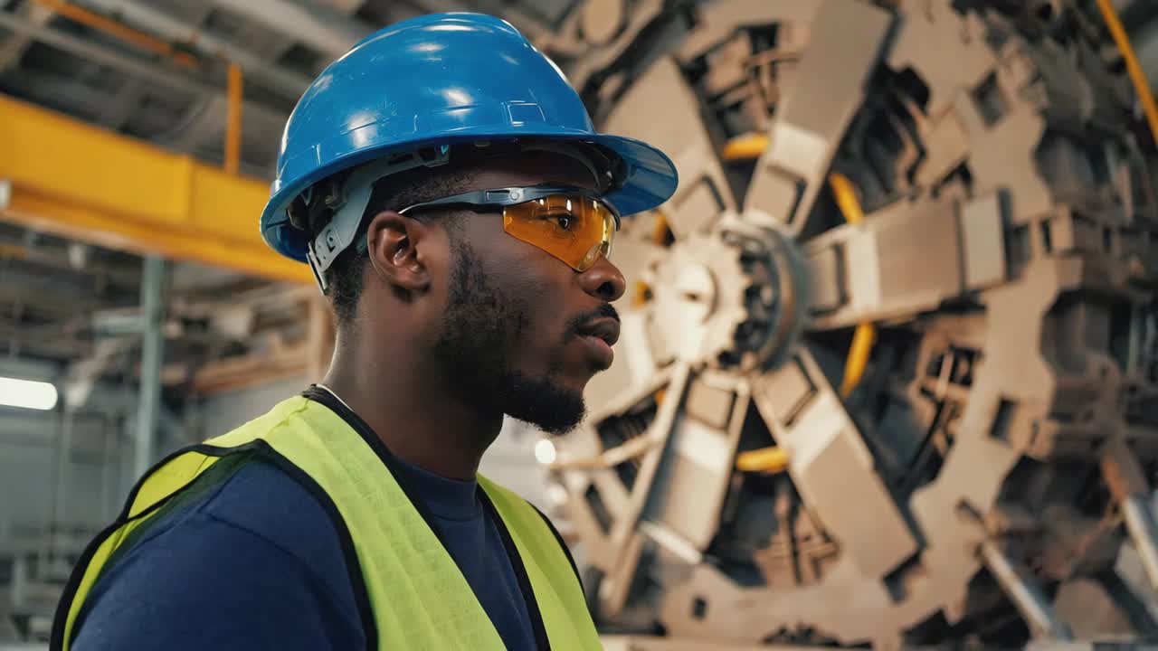 Factory worker with safety gear